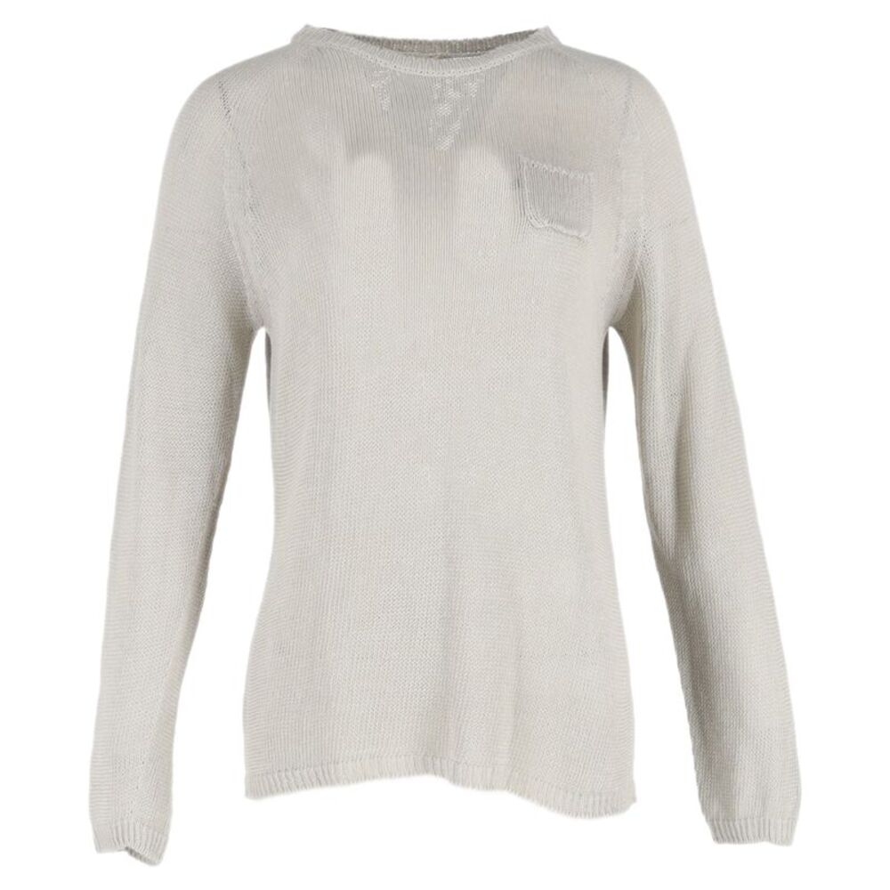 Max Mara Knitted Crewneck Sweater in Grey Linen